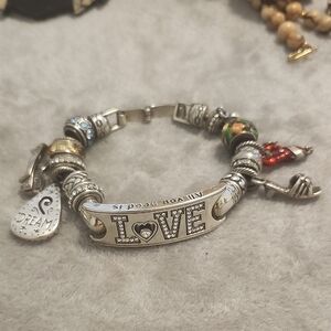 BRIGHTON LOVE Charm Bracelet with Crystal Accents - Silver Tone AND CHARMS